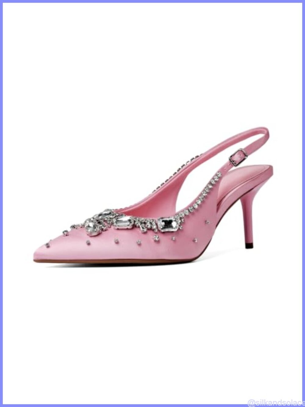 Satin Slingback Kitten Heels with Rhinestones
